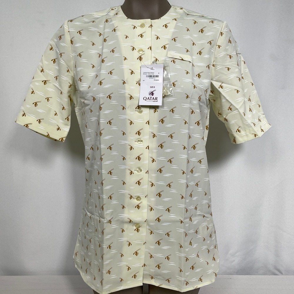 Qatar Airways Cabin Crew Uniform Cream Blouse Women's Sz 8 NWT
